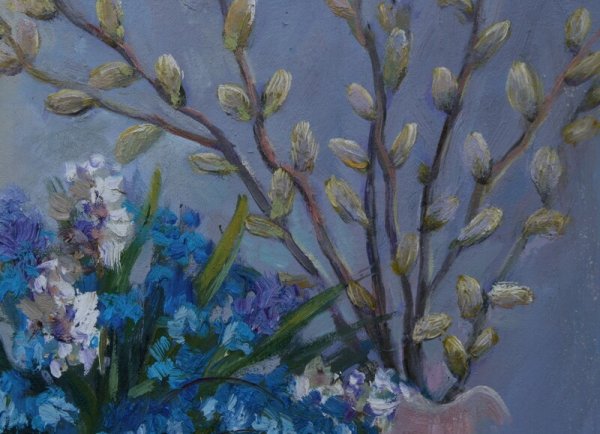 Still life with snowdrops and flowering willow